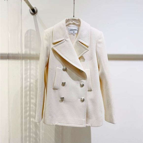 CHANEL Jackets & Blazers - Authentic CHANEL Women's Cream Double-Breasted Pea Coat